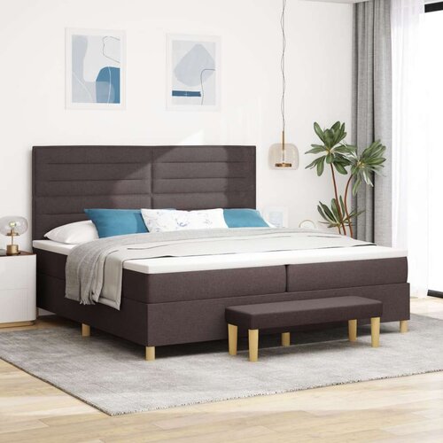 Box Spring Krevet s Madracem i Klupom Tamnosmeđi 200x200 cm Tkanina Cijene