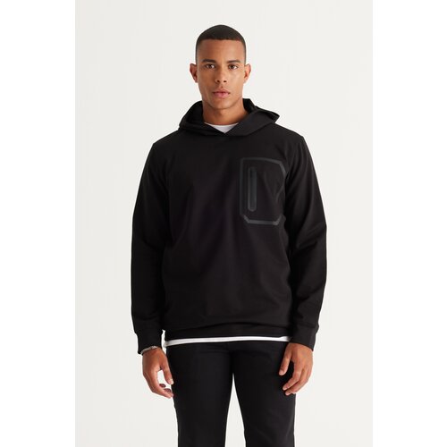 ALTINYILDIZ CLASSICS Men's Black Standard Fit Regular Fit Hooded Cotton Sweatshirt Slike