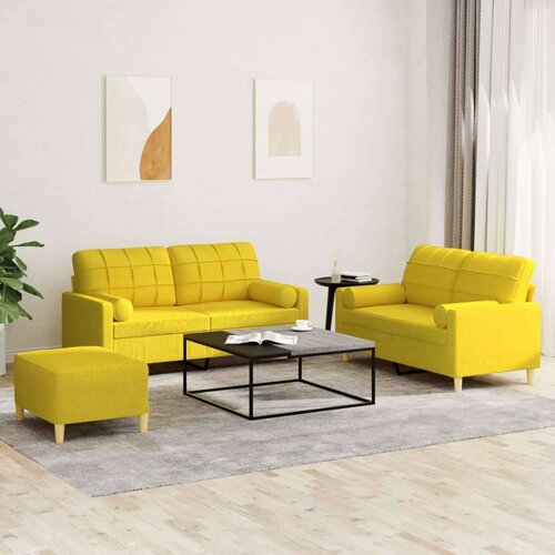  3-dijelni set sofa s jastucima svjetložuti od tkanine Slike