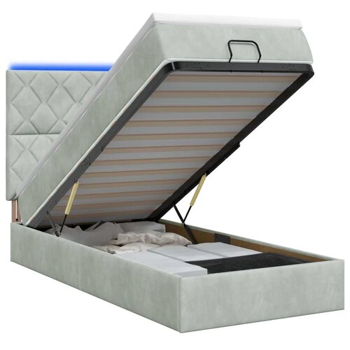  Krevet od pjene s madracem i LED-om Svjetlosiva 90 x 190 cm - Svjetlosiva 90 x 190 cm Dizajn s rombovima Slike
