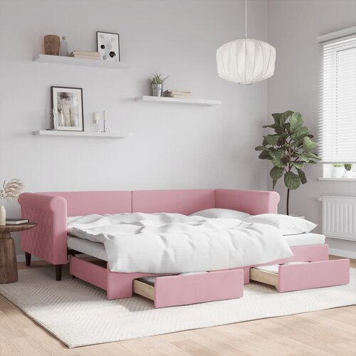 VidaXL Izvlečna dnevna postelja s predali roza 90x200 cm žamet Slike