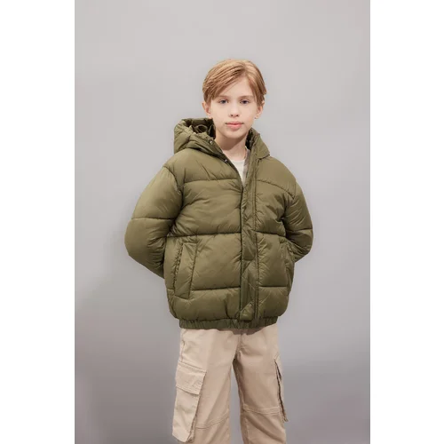 Defacto Boy's Water Repellent Hooded Zippered Snap Closure Pocket Coat