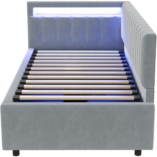 Lumor Postelja s predalom 90x200 cm z LED - Tkanina iz žameta - Siva, (22155577) Cene