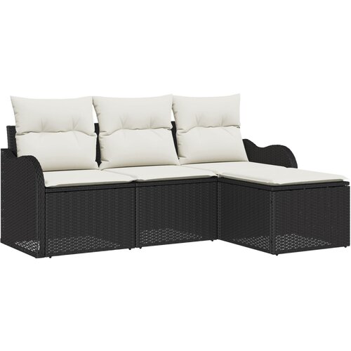 VidaXL 4-delni komplet vrtnic z blazinami črnega poli ratana, 2-sedežna vrtna sofa z blazinami črnega poli ratana Slike