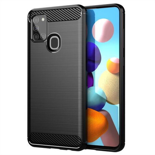 Cadorabo Ohi&amp;scaron;je, združljiv s Samsungom v bru&amp;scaron;enem črnem - za&amp;scaron;čitnem pokrovu, narejen iz fleksibilnega silikona TPU v videzu iz nerjavečega jekla ogljika, (20591074) Slike