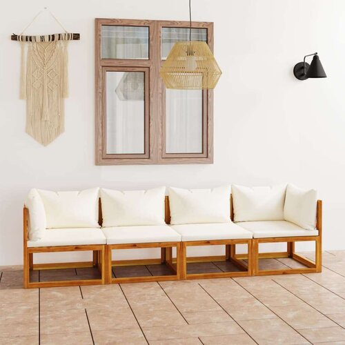  3057639 4-Seater Garden Sofa with Cushion Cream Solid Acacia Wood (2x311857) Cene