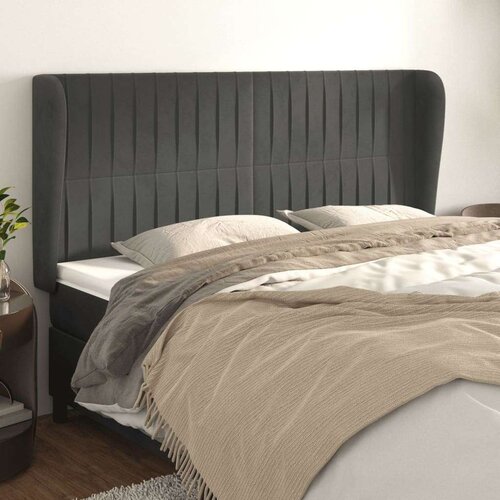  Vzglavje z u&amp;scaron;esi temno sivo 163x23x118/128 cm žamet, (20794070) Slike