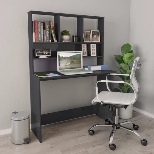  Radni stol s policama visoki sjaj sivi 110x45x157 cm iverica Cijene