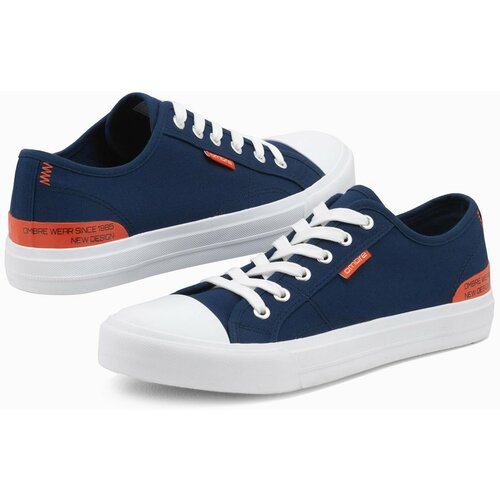 Ombre Men's short sneakers with contrasting inserts - navy blue Slike