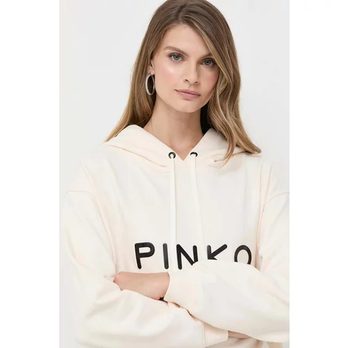 Pinko Bombažen pulover ženska, bež barva, s kapuco