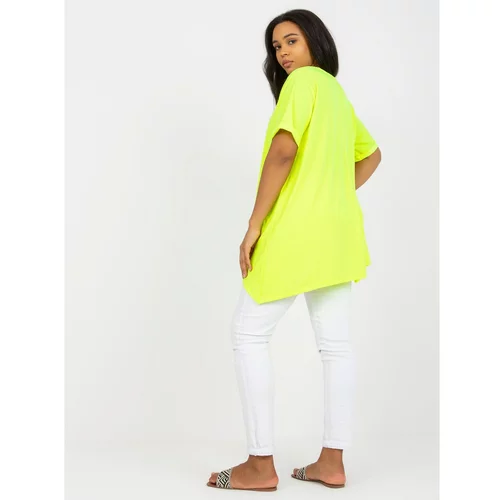 Fashion Hunters Fluo yellow viscose plus size tunic with short sleeves