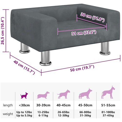 VidaXL Pasja postelja temno siva 50x40x26,5 cm žamet Slike