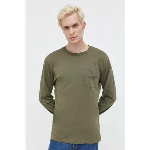 Hollister Co. Bombažna majica z dolgimi rokavi zelena barva