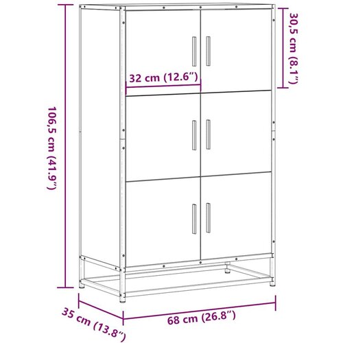 VidaXL Visoka ploča crna 68x35x106,5 cm Konstruirano drvo i metal Slike