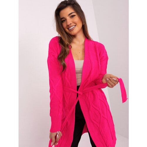 Fashion Hunters Fluo pink women's cardigan with cable ties Slike