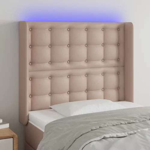 vidaXL LED posteljno vzglavje kapučino 93x16x118/128 cm umetno usnje