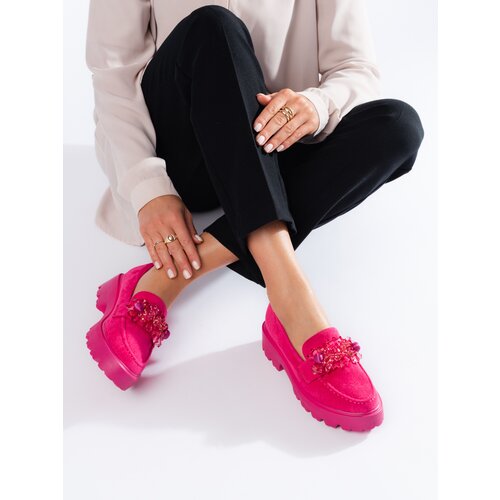 SHELOVET Fuchsia Women's Suede Loafers Slike