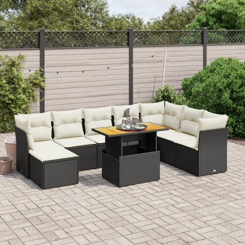 VidaXL 9-dijelni set vrtnih sofa s jastucima crni od poliratana Slike