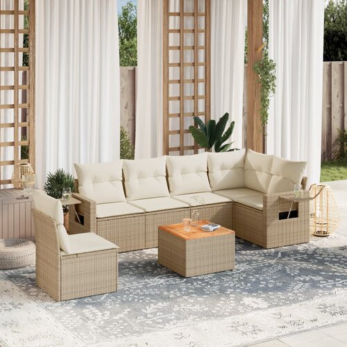 vidaXL 7-dijelni set vrtnih sofa od poliratana s jastucima bež Cijene