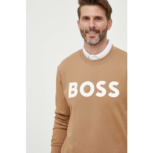 Boss Bombažen pulover moška, bež barva
