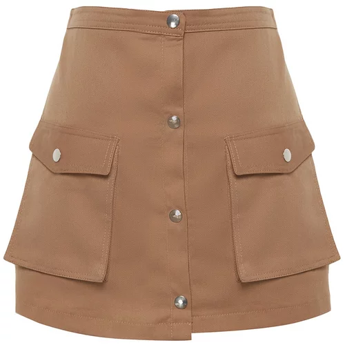 Trendyol Camel Short Skirt with Pockets and Buttons