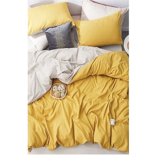 Mila Home Žuto-krem pamučna posteljina za bračni krevet/s produženom plahtom 200x220 cm - Slike