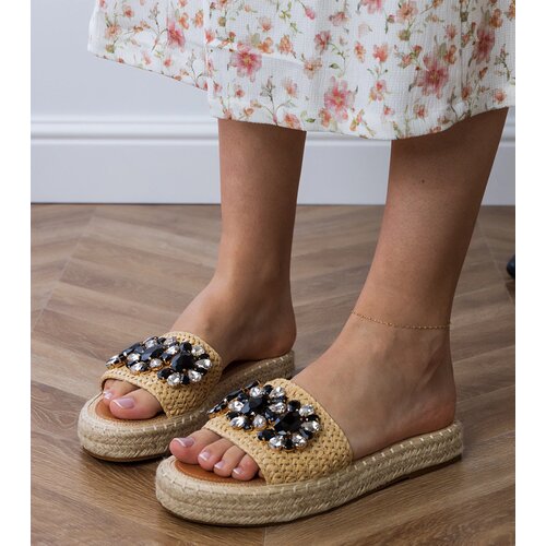 Gemre Beige espadrille slides with black crystals Luas Cijene