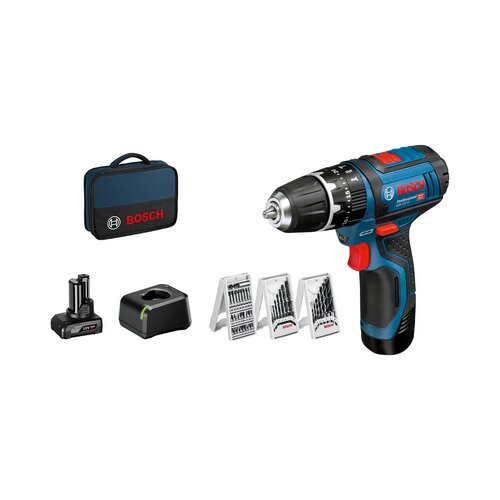 Bosch GSB 12V-15 akumulatorski udarni vrtalnik  - 1 x 2,0 Ah, 1 x 4,0 Ah vključ. z dodatki Cene