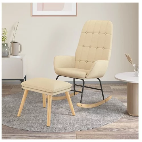 vidaXL Gugalni stol s stolčkom za noge krem blago