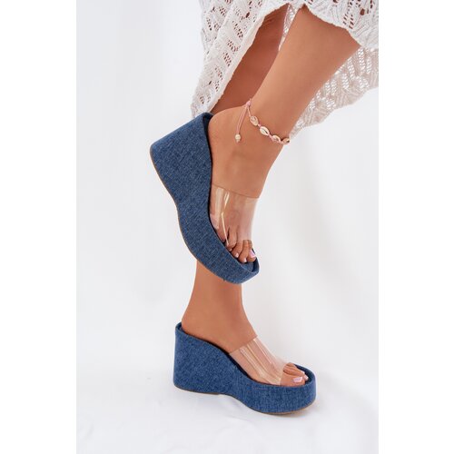 Boto Women's Wedge Sandals With Transparent Strap Denim Zolretia Cene