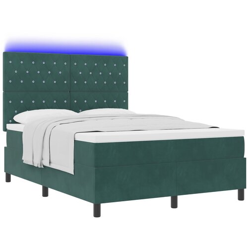 vidaXL Box Spring postelja z vzmetnico in LED temno zelena 140x190 cm žamet, (22050893) Cene