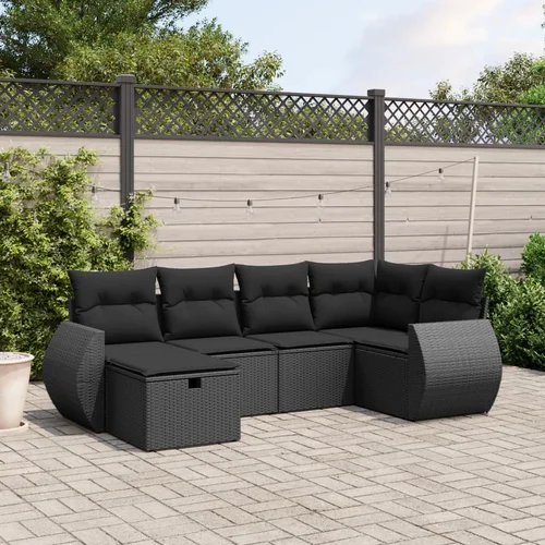 vidaXL 6-dijelni set vrtnih sofa s jastucima crni od poliratana