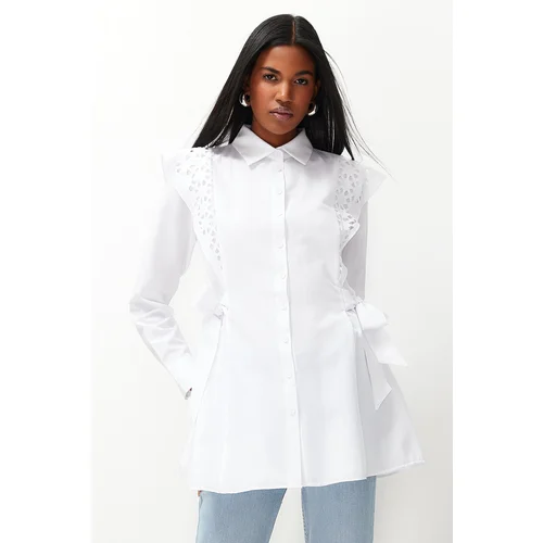 Trendyol White Embroidered Cotton Woven Shirt