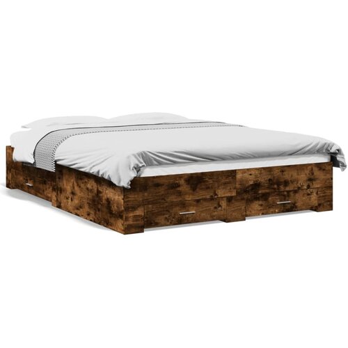 Maison Chic Posteljni okvir - Dvoposteljna postelja - Zakonska postelja s predali dimljen hrast 150x200 cm inž. les, (21697328) Cene