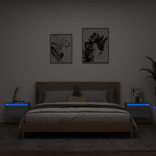  The Living Store Nočna stenska omarica z LED lučkami 2 kosa siva sonoma - Stenska Nočna Omarica, (21453616) Cene