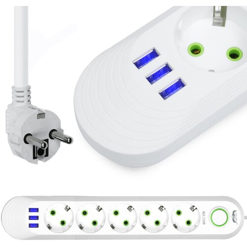 VERKGROUP Električni razdelilec 5 vtičnic 230V 3x USB polnilec 3A bel 5m, (20385870) Cene