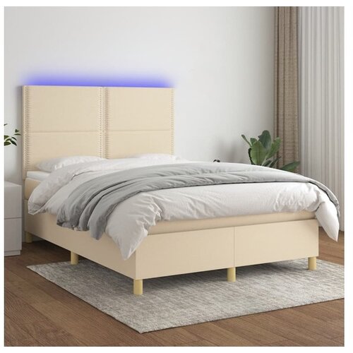 VidaXL Box spring postelja z vzmetnico LED krem 140x190 cm b Slike