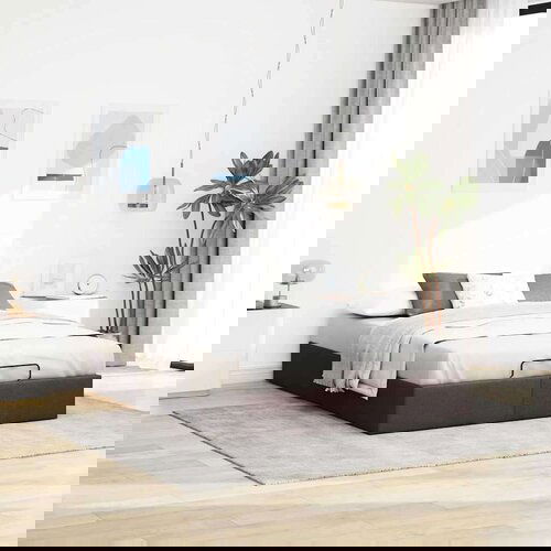VidaXL Okvir kreveta bez madraca tamnosmeđi 140 x 200 cm od tkanine Slike