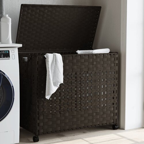 vidaXL Košara za perilo s kolesi temno rjava 66x35x60 cm ratan Cene