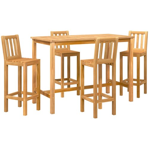 VidaXL Vanjski bar set 5 kom. Prirodna Čvrsto teak drvo - 4-sjedalna verzija s naslonom Slike