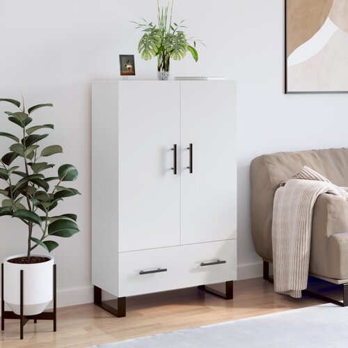 VidaXL Visoka omara visok sijaj bela 69,5x31x115 cm inženirski les Slike
