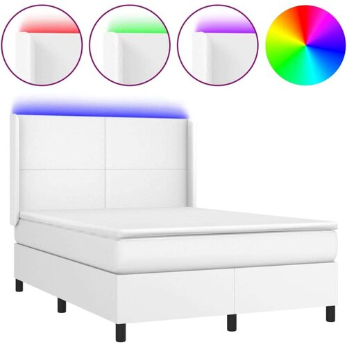  Krevet box spring s madracem LED bijeli 140x190 cm umjetna koža Slike