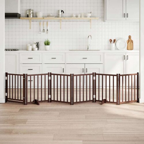 vidaXL Ograda za pse z vrati zložljiva 6panelov rjava 300cm topolovina Cene