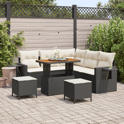 vidaXL 8-delni vrtni sofa set z blazinami črna poli ratan akacija Cene