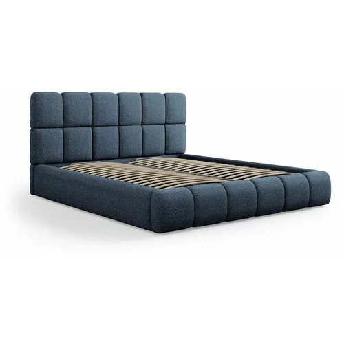 Micadoni Home Temno modra oblazinjena zakonska postelja s prostorom za shranjevanje in letvenim dnom 200x200 cm Bellis –
