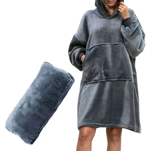 TIMMLUX Mehka odeja z rokavi in kapuco / kopalni plašč / vzglavnik / pulover 4v1 ena velikost siva