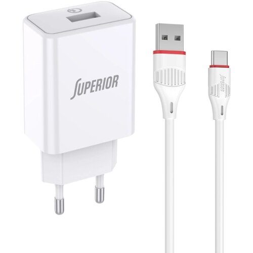  PUNJAČ SA KABLOM SUPERIOR SU-P101 FAST 18W 3A USB-A NA USB-C P1218 BELI Slike