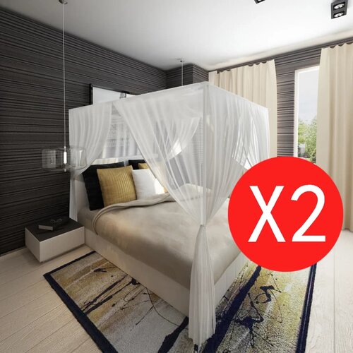 VidaXL Komarnik / Mreža za Posteljo, Kvadratne Oblike, 3 odprtine, 2 kosa Slike