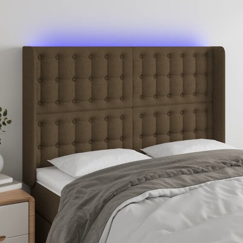 VidaXL LED uzglavlje tamnosmeđe 147x16x118/128 cm od tkanine Slike