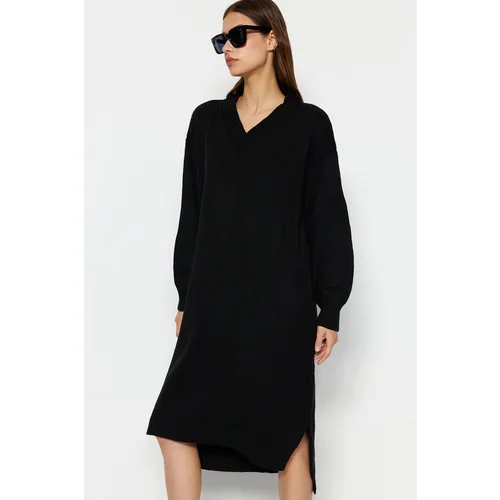 Trendyol Black Maxi Sweater V-Neck Dress